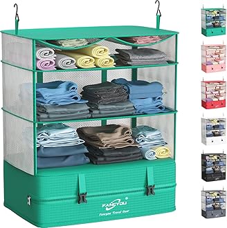 Compressible Packing Cubes Portable Hanging Closet Shelves 17"x12"x24" Extendable Travel Organizer Nylon Packing Bags for Suitcase