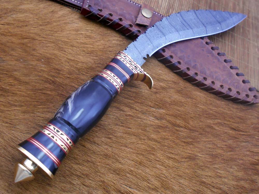 15 Inches long Damascus Steel Kukri Knife, custom made Hand Forged Damascus steel With 10