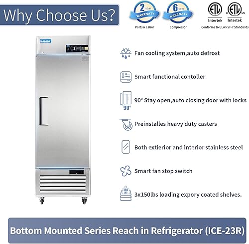 Miniatura 5 de ICECASA Refrigerador comercial de 54 pulgadas de ancho 2 puertas sólidas 49 pies cúbicos 2 secciones de acero inoxidable para restaurante bar tienda