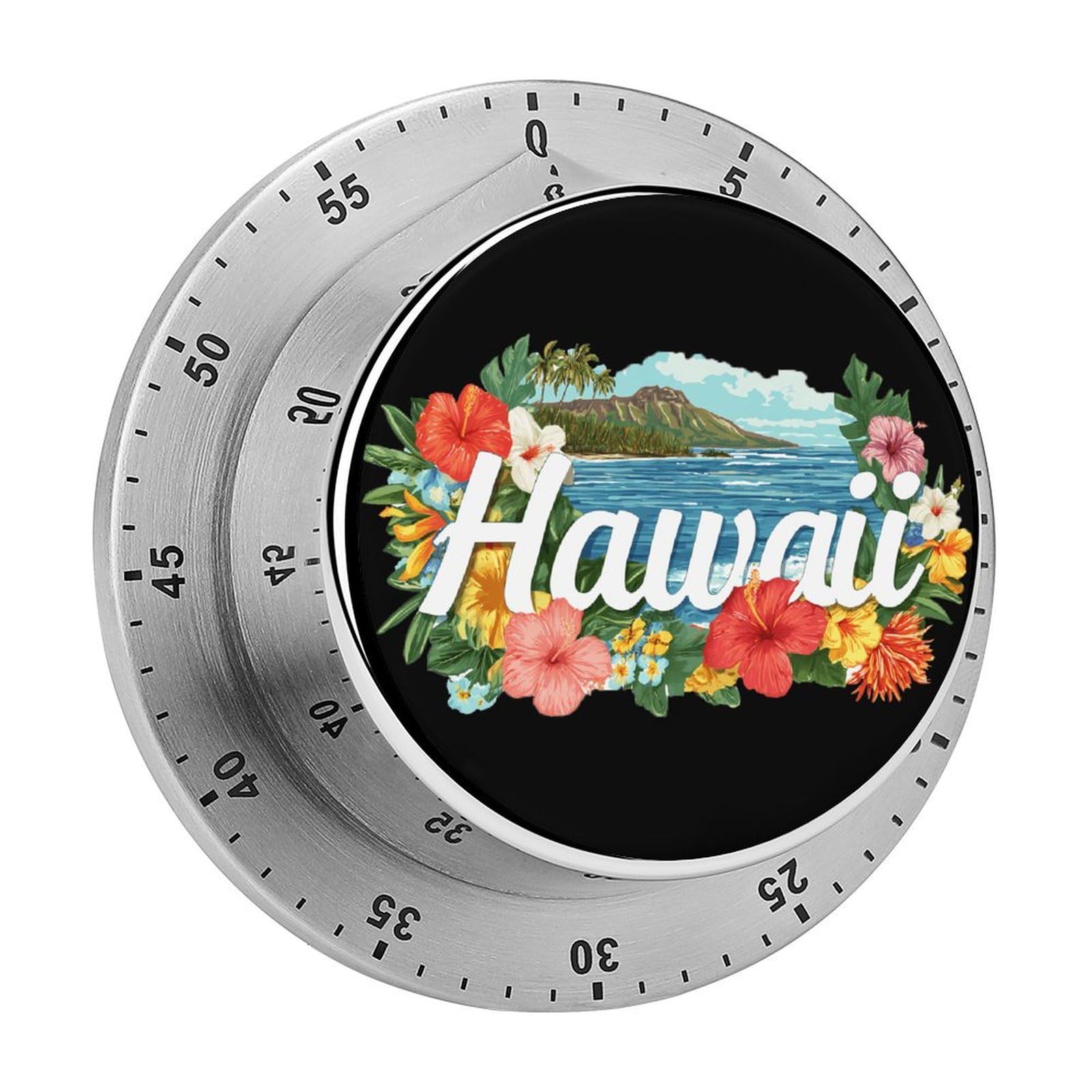 Hawaii Islands Tropical Plants Mechanical Timer with Alarm for Kitchen Cooking Productivity Stainless Steel Timers
