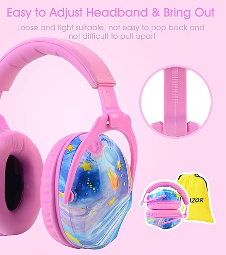 Miniatura 5 de HZ015 Orejeras de seguridad para niños con cancelación de ruido, protector auditivo a prueba de sonido, orejeras para niños pequeños y niños - Pink