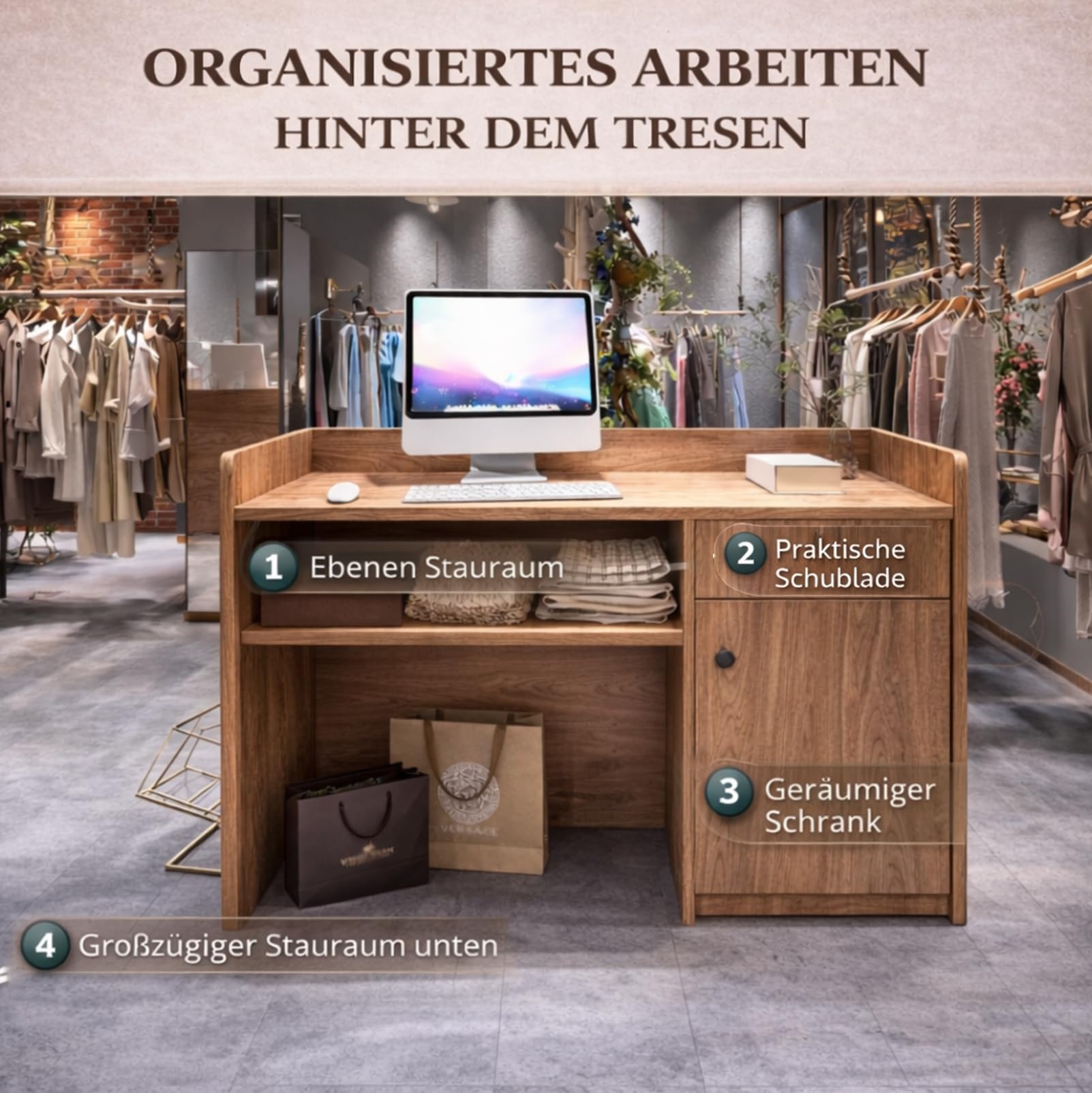 Empfangstheke mit Schublade und Aktenschrank Fronttresen 120CM für Büro Salon Spa Einzelhandel