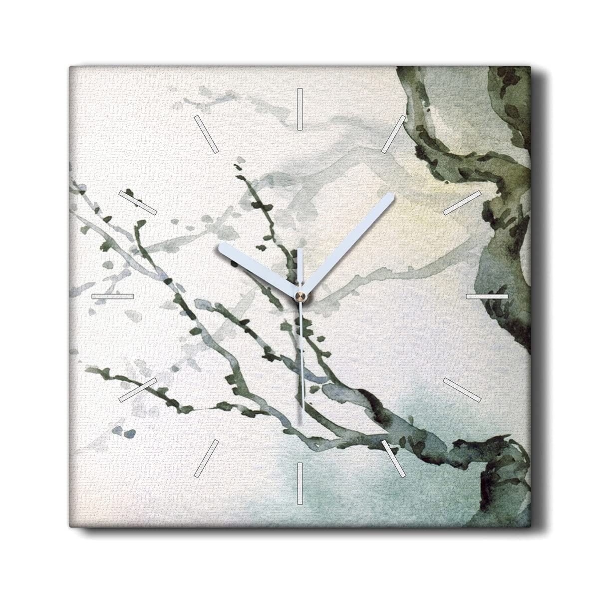 Horloge Murale Décoration Toile Salon 30x30cm Cerisier Asiatique Zen