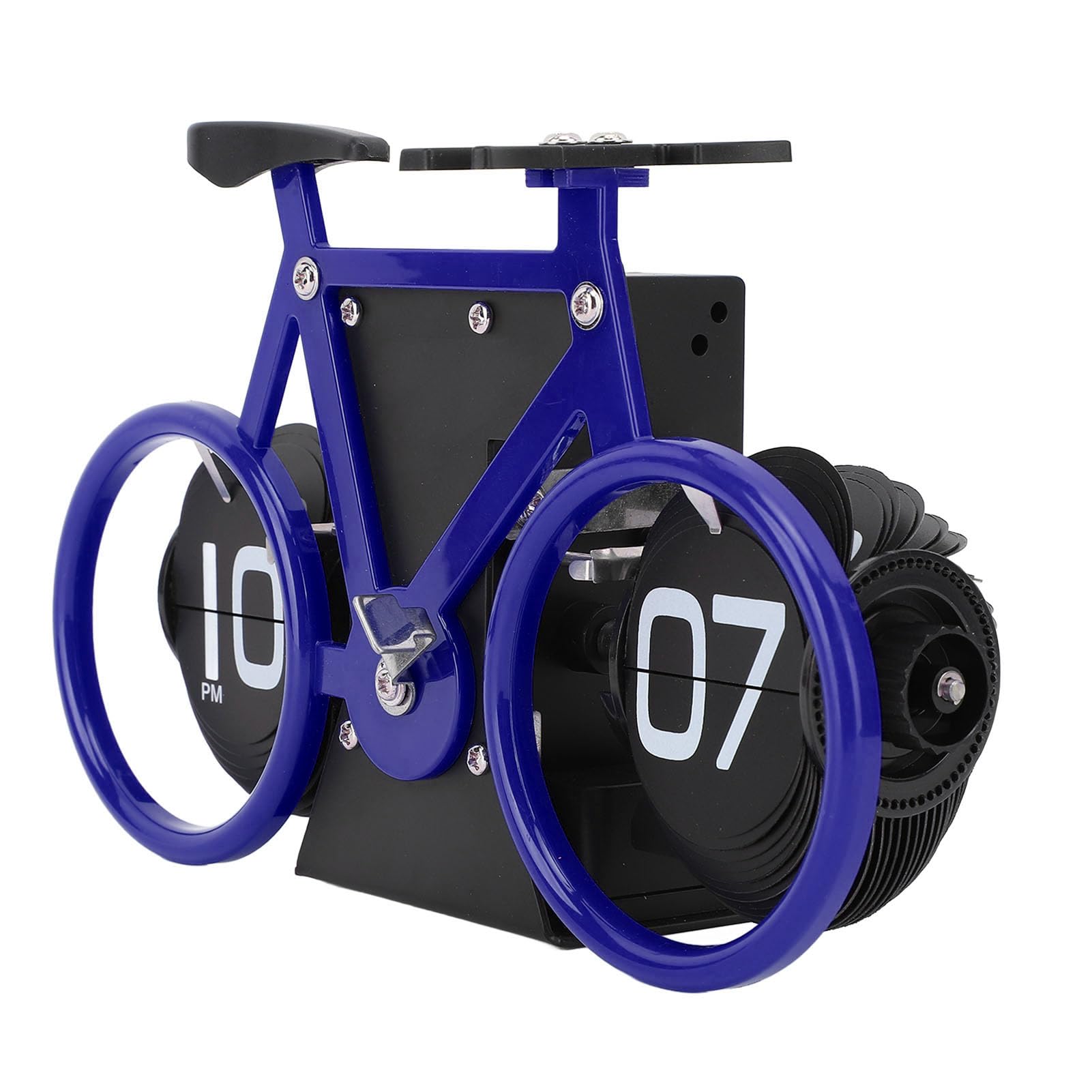 Reloj mecánico de escritorio con forma de bicicleta retro azul y temporizador para salón