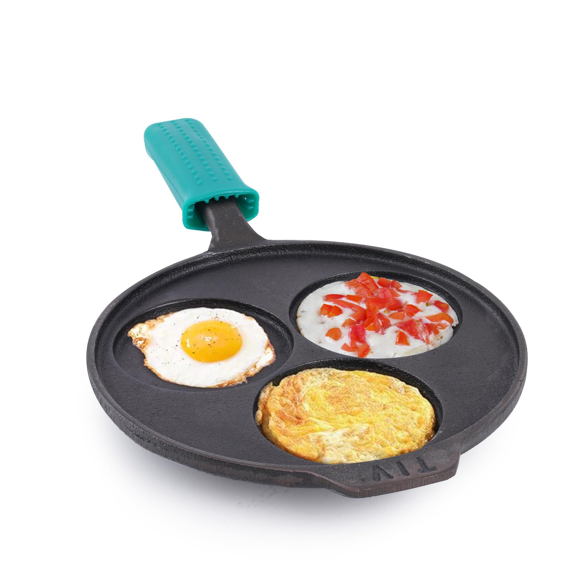 The Indus Valley Pre-Seasoned Cast Iron Uttapam Tawa with Silicone Grip | 3 Pit, 23cm/9 inch, 1.6kg | Induction Friendly | Naturally Nonstick, 100% Pure & Toxin-Free, No Chemical Coating
