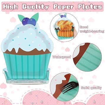 60 Pcs Donut Cupcake Party Plates Cake Shaped Disposable Plates Cupcake Paper Plates Treats Sweet Dessert Plates for Kids Girls Birthday Baby Shower candy world Cookies Tea Party Supplies Favor