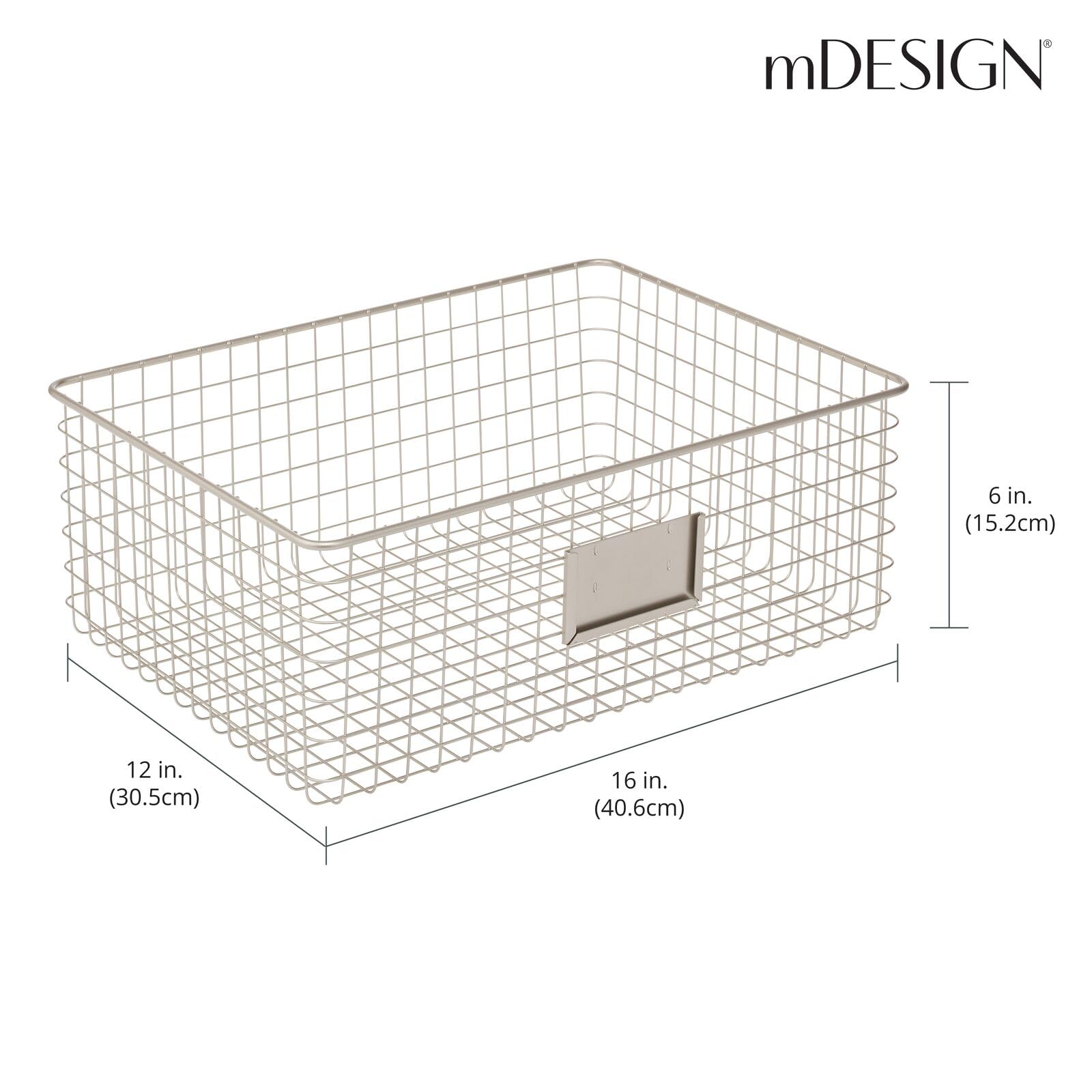 mDesign 4er-Set Allzweckkorb aus Metall – Aufbewahrungskorb mit Beschriftungsfeld für Küche, Vorratskammer etc. – kompakter und universeller Drahtkorb – mattsilberfarben