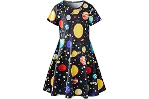 Little Girls Summer Dress, Space Printed Short Sleeve Sundress