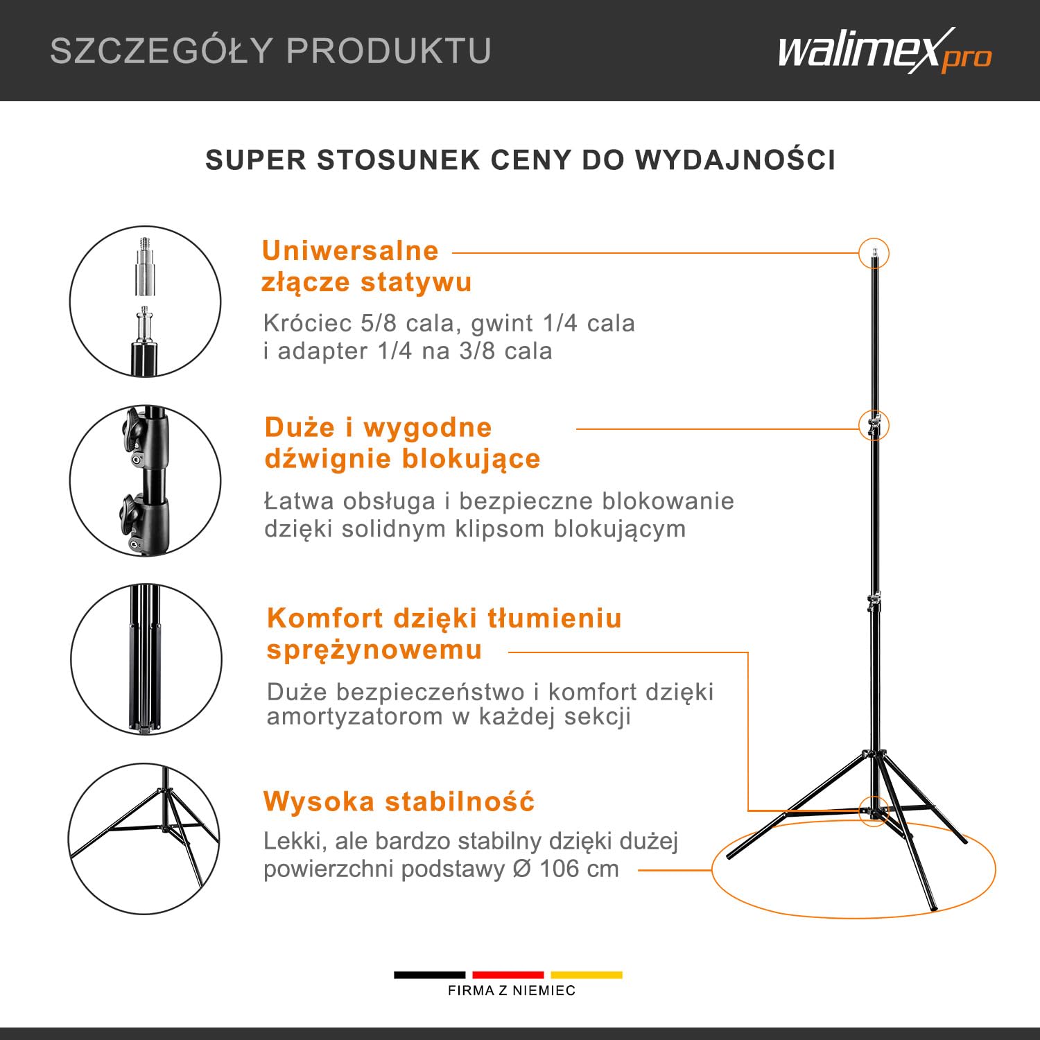 walimex FT-8051 stojak oświetleniowy 260 cm