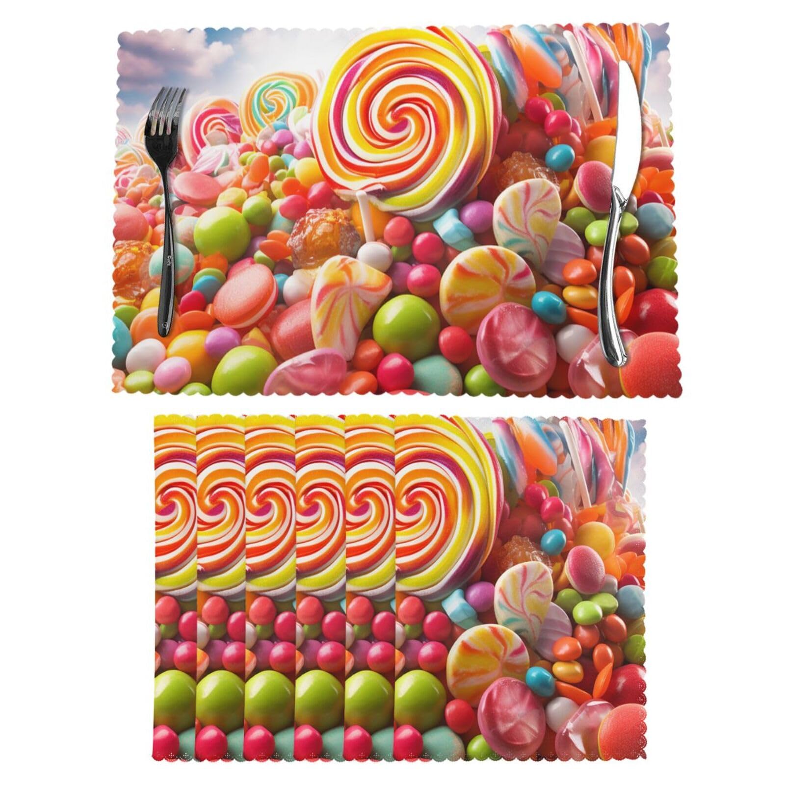 Sets de table en vinyle résistant à la chaleur et lavables Rainbow Candy x6