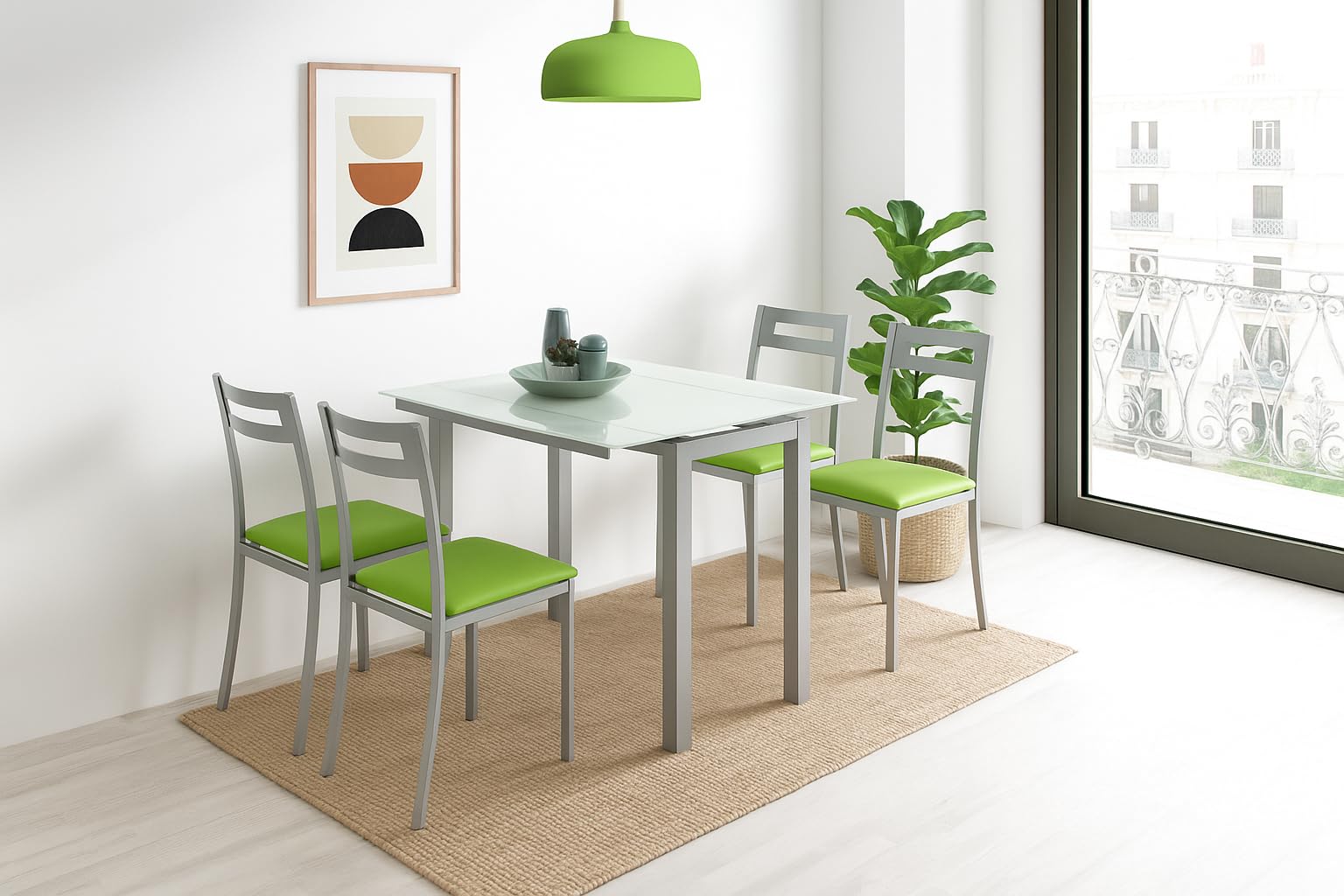 MOMMA HOME Mesa de Comedor y Cocina, Extensible y Plegable, Mesa Moderna, Color Blanco/Plata. Londres, Cristal Templado/Metal, Medidas 95x55/95x76 cm