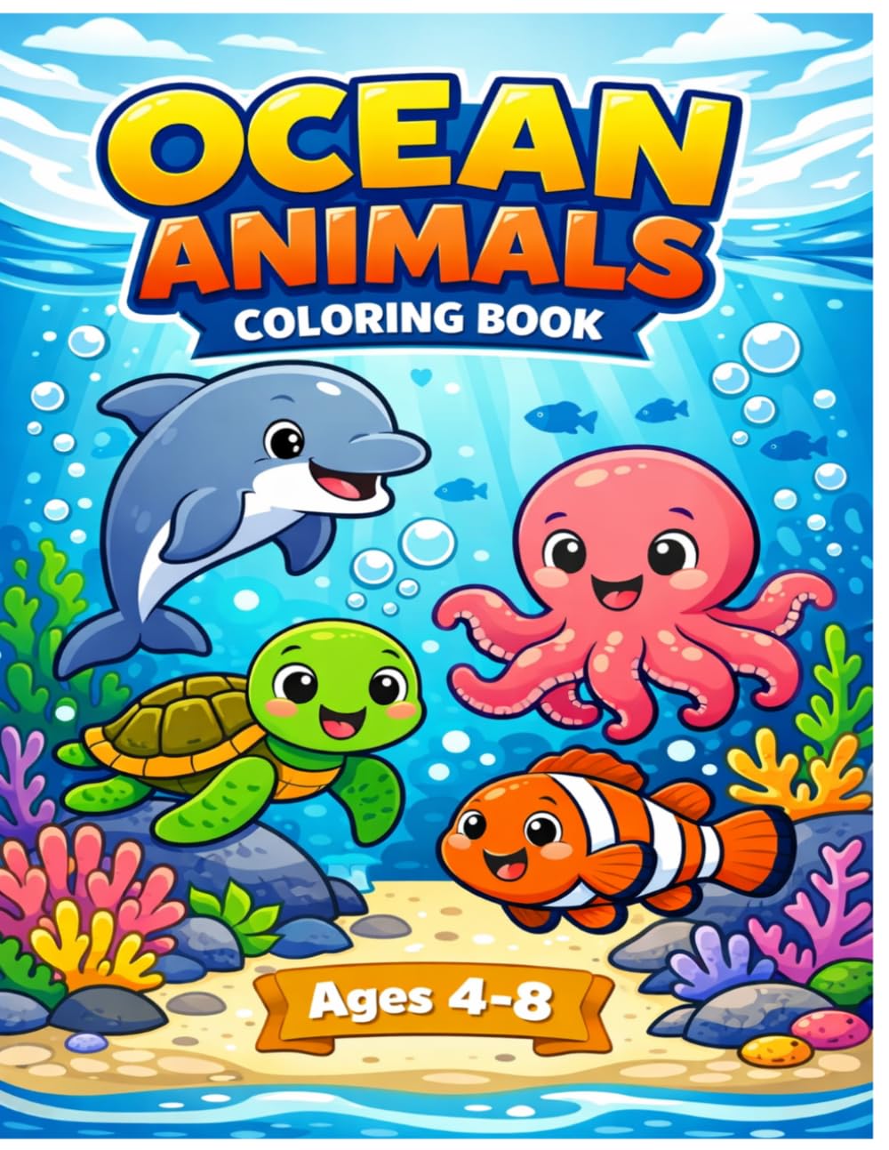 Ocean Animals coloring Book: Big, Simple Sea Creature Designs for Toddlers and Kids | Fun, Easy Coloring Pages with Dolphins, Turtles, Whales, Fish, and More