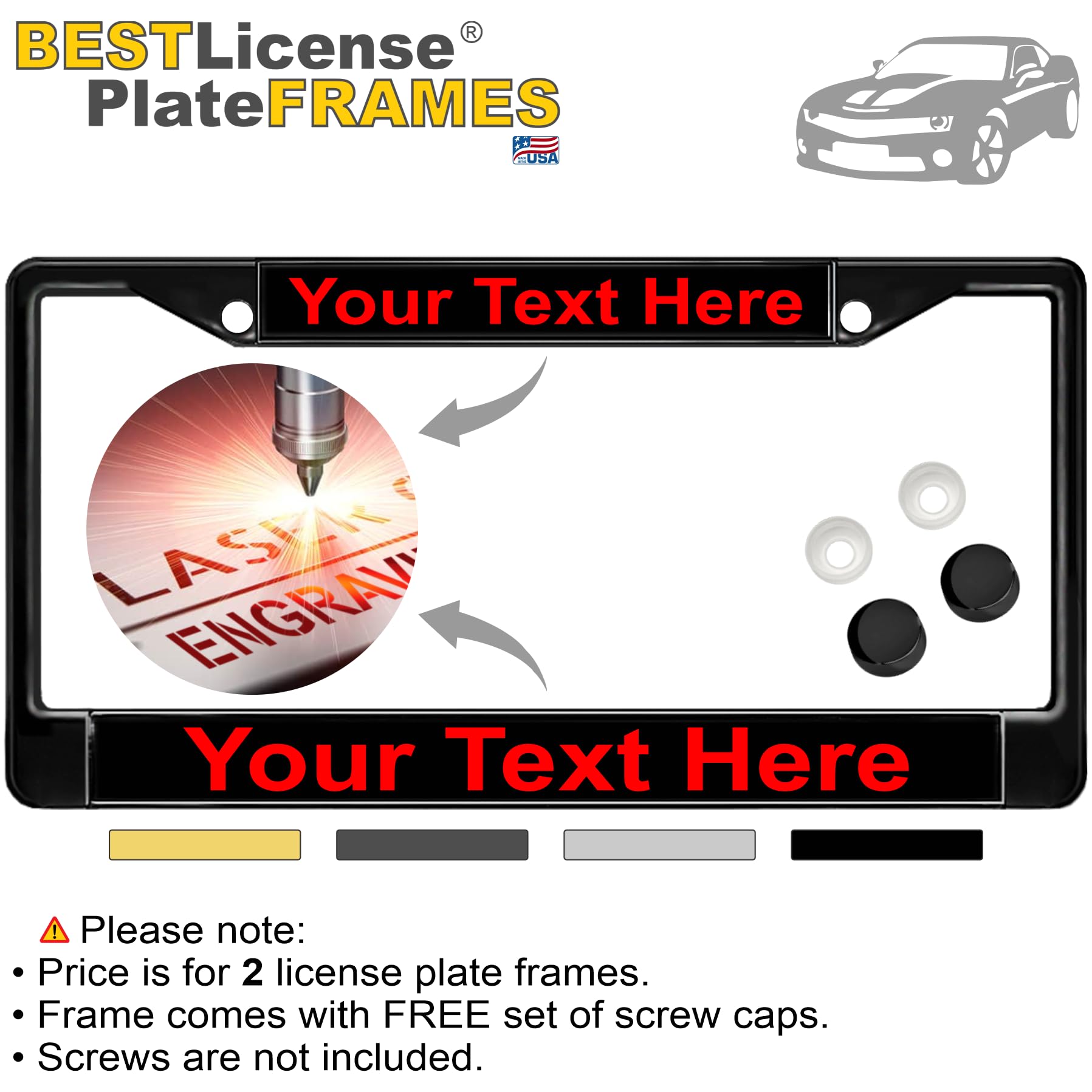Custom Personalized Metal Laser Engraved Car License Plate Frame with Free caps - Picture 94 of 132