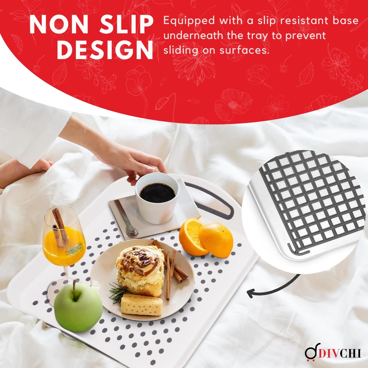 DIVCHI 2er-Pack Serviertablett-Set – rutschfeste Tabletts mit Griffen, ideal für die Zubereitung von Speisen, Tee, Frühstück im Bett – Kunststofftablett für stabiles, spülmaschinenfest Grau & Weiß