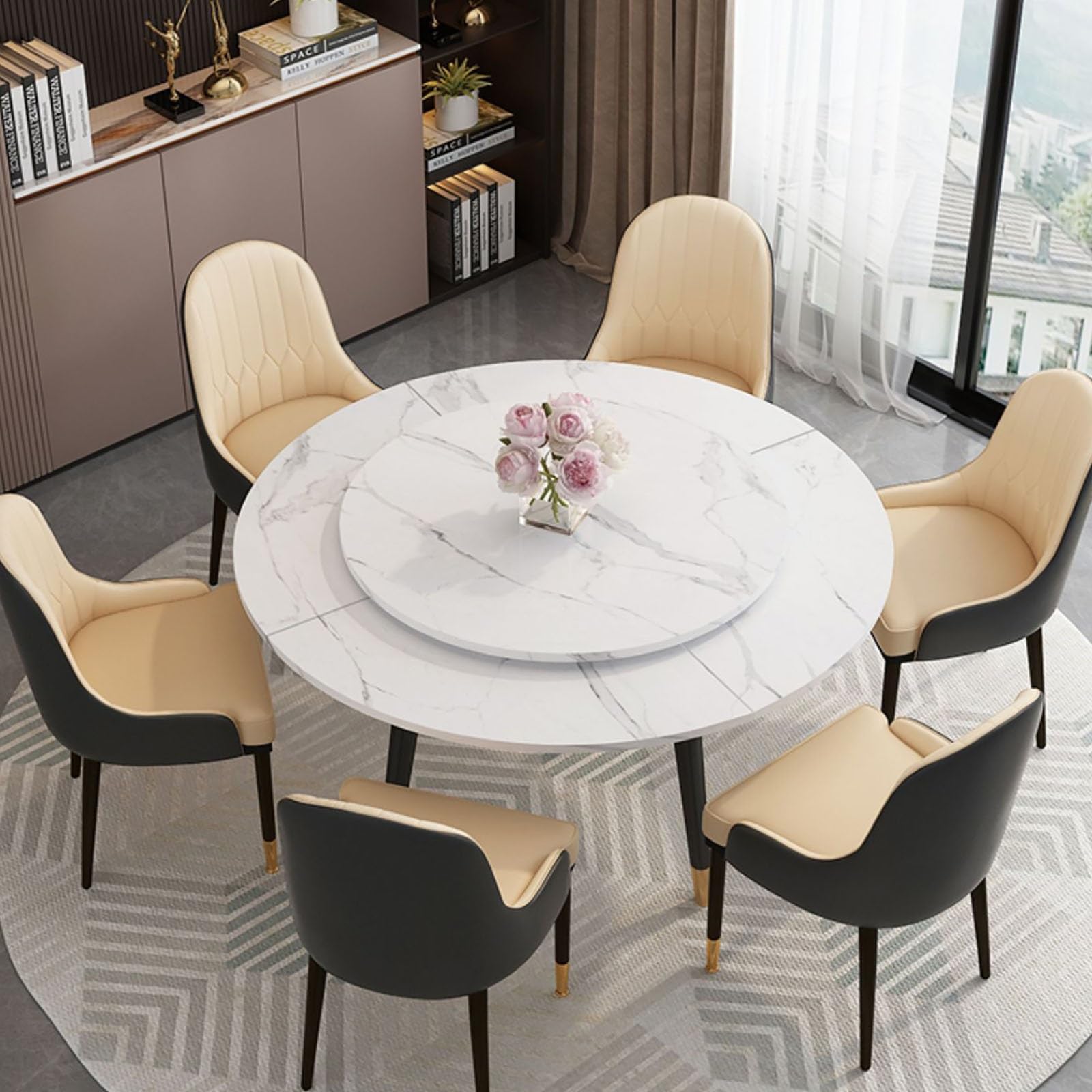 Large Round Foldable Table Top Extender 39in 43in 47in 51in 55in 59in 63in 67in 71in 75in 79in Diameter No Legs Table Tops Only Temporary Replace Tables Top Easy to Store - Marble Texture(55in)