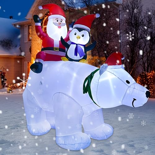 Miniatura 5 de Lvydec Oso polar inflable iluminado, decoración de Navidad al aire libre, 7 pies, oso polar inflable con pingüino de Papá Noel y luces LED