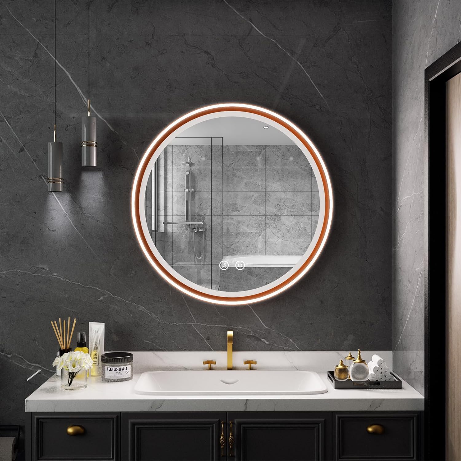 Led Bathroom Mirror with Lights, 24'' x 36'' Oval Heavy Duty Aluminum Frame Bathroom Vanity Mirror with Lights, 3 Colors, Brightness Stepless Dimmable, Anti-Fog, Memory Function, Single LED Black