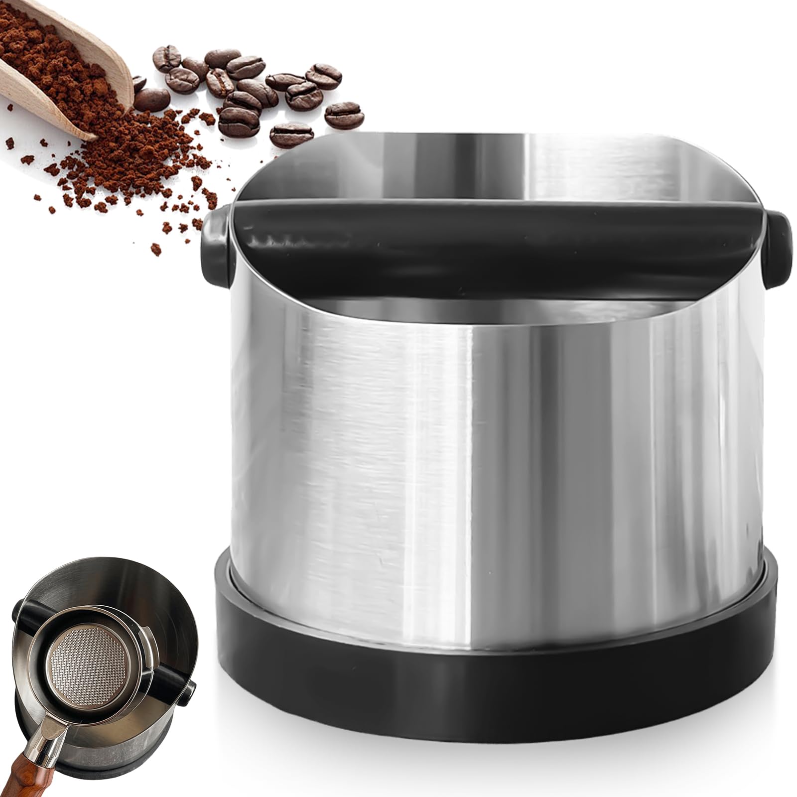 Recipiente para tamiz portafiltros, caja de acero inoxidable, recipiente para posos de café, portafiltros para posos de café, recipiente para portafiltros, accesorios para máquina portafiltros (700 ml