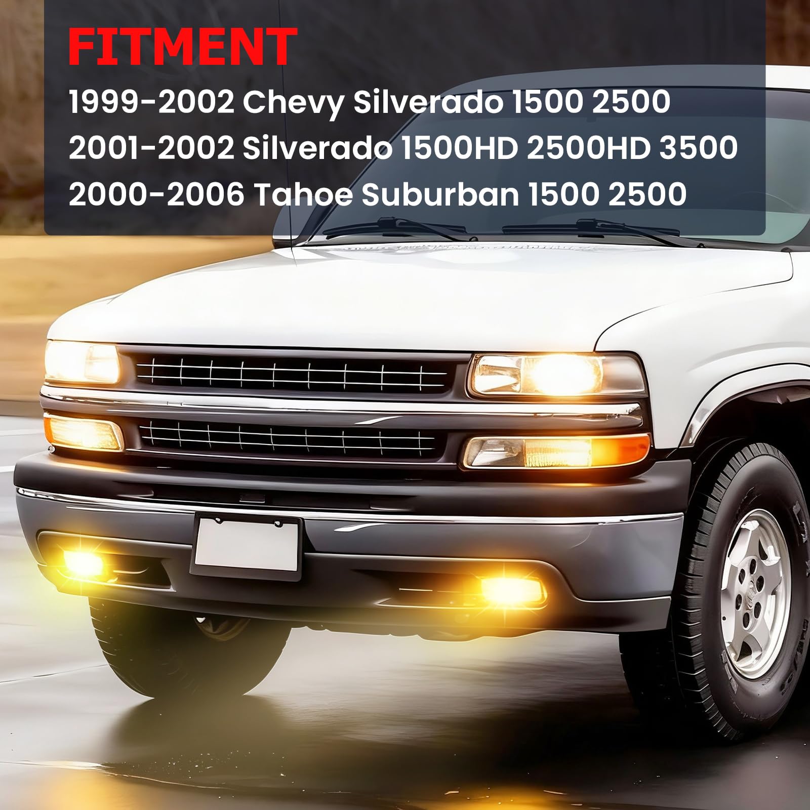 Fog Lights Compatible with 1999-2002 Chevy Silverado 1500 2500/2001 2002 Silverado 1500HD 2500HD 3500/2000-2006 Tahoe Suburban 1500 2500(Clear Lens) — view 2