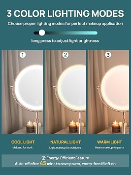OMIRO Lighted Makeup Mirror with 3X/10X Magnifications, 8.5 in, Rose Gold
