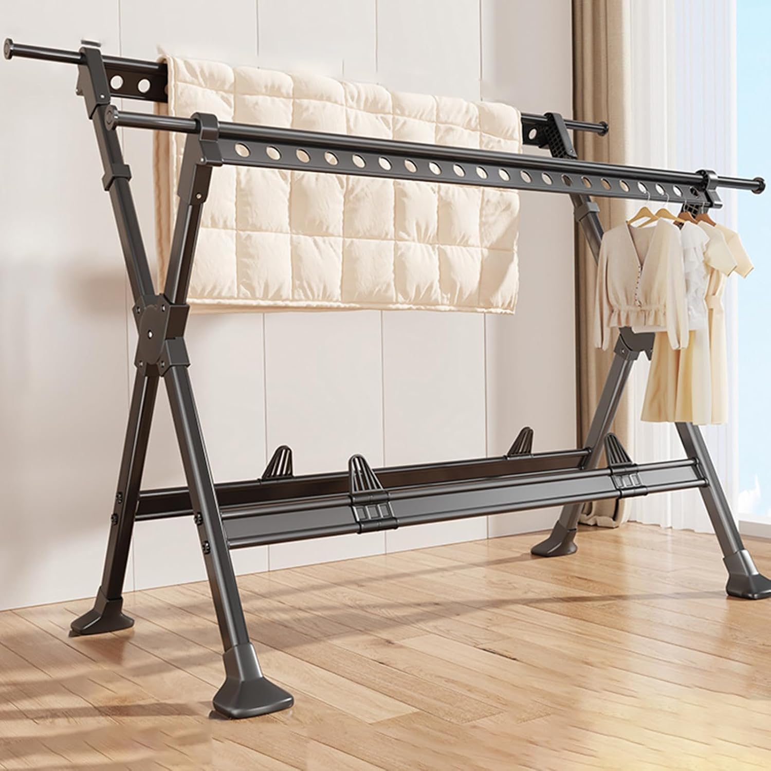 Clothes Drying Rack, Floor Standing Laundry Airer, Non-Slip Feet, Ideal for Indoor and Outdoor Use（Gray D,(150-250)*90*(135-160) cm）