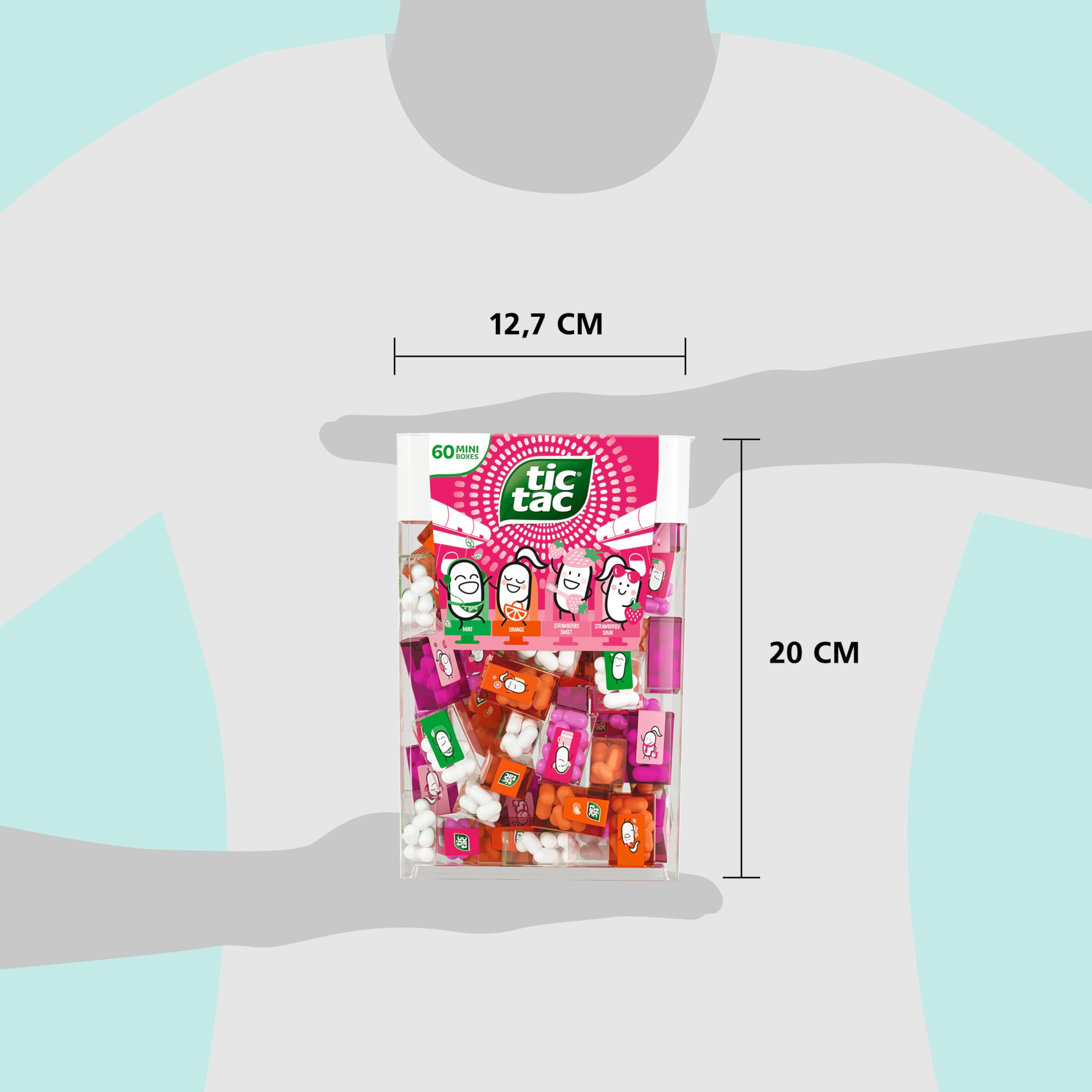 Set de viaje TicTacToe Travels - 60 mini cajitas de 3,8 g cada una, fresa, menta y naranja con juego TicTacToe - mini caramelos, ideales para fiestas de cumpleaños infantiles, regalos y goodie bags