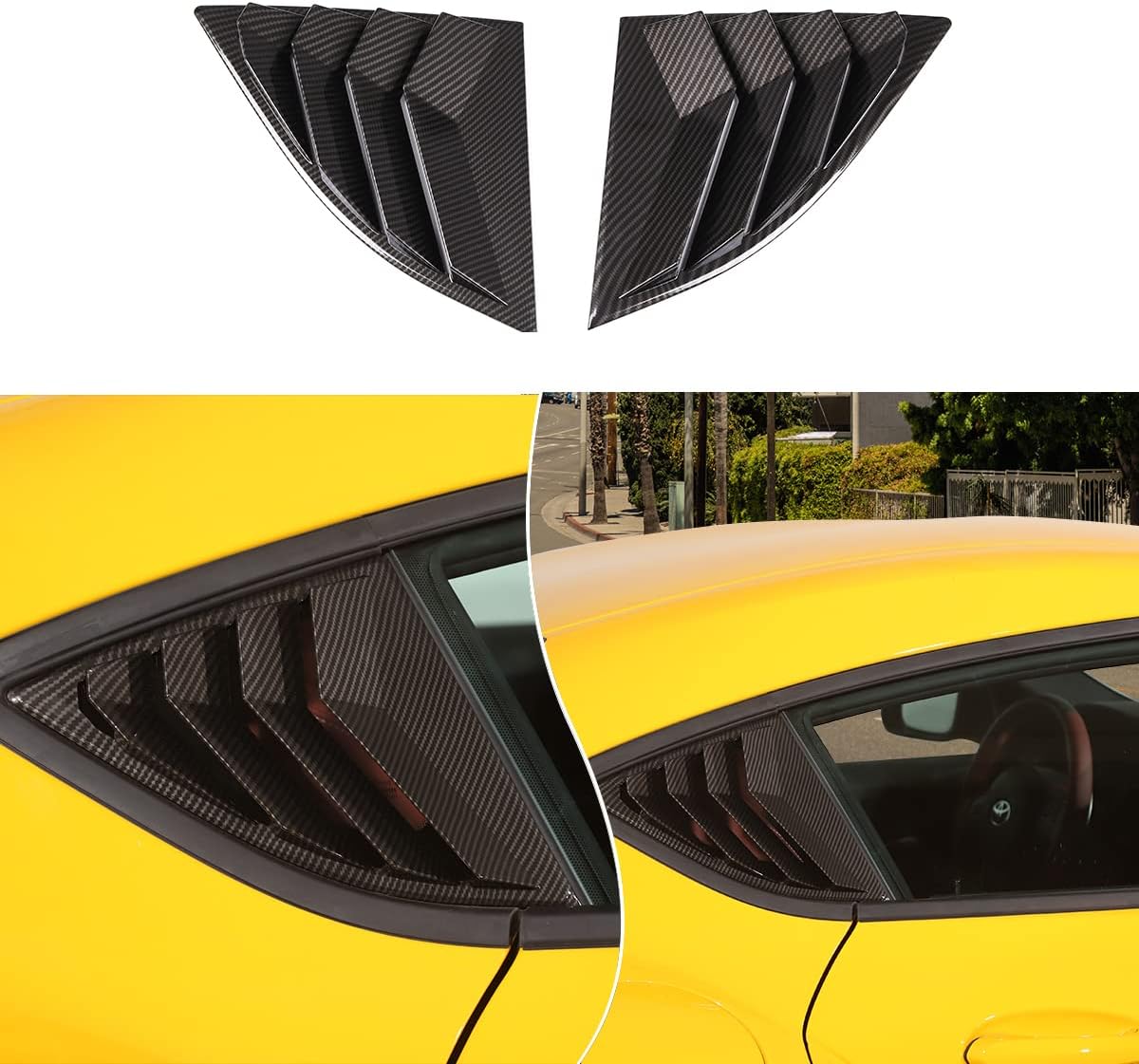 Fgtagtal Compatible with Toyota Supra GR A90 A91 MK5 2019-2022 Rear Side Window Louver Cover, Rear Window Shutters Trim Cover Stickers, Air Vent Scoop Shades Cover(Carbon Fiber Pattern-Black)