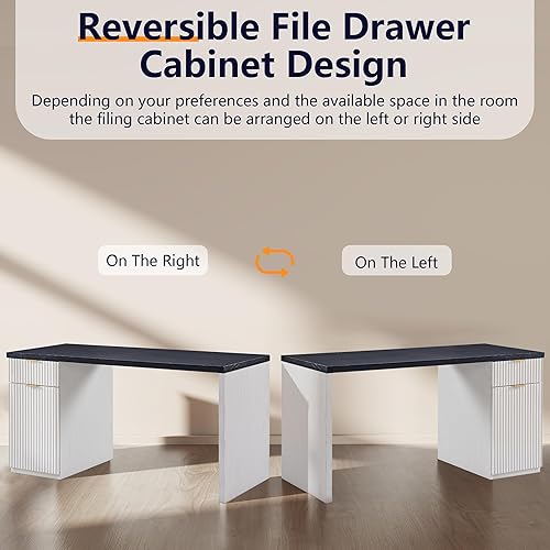 Miniatura 5 de JXQTLINGMU Escritorio ejecutivo moderno de 60" con almacenamiento, escritorio de madera para oficina en casa con cajón y gabinete, escritorio Blanco