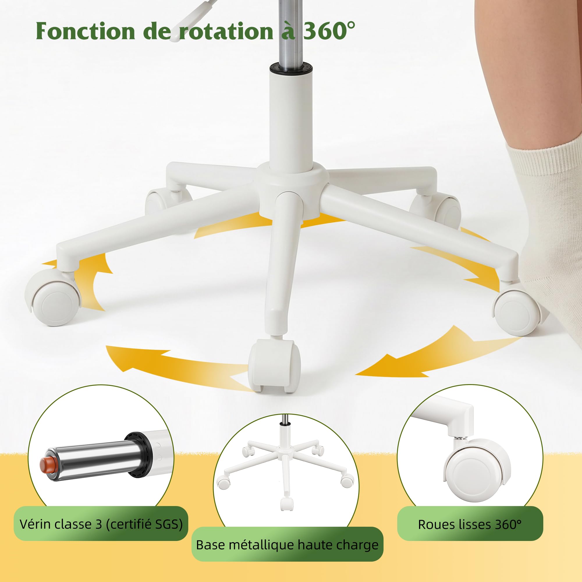 Chaise de Bureau en Roues, Chaise de Maquillage en Peluche Respirante, Chaise de Bureau Réglable en Hauteur, Chaise Pivotante pour Chambre, Salon, en Cadeau pour la Famille, 200kg, Blanc