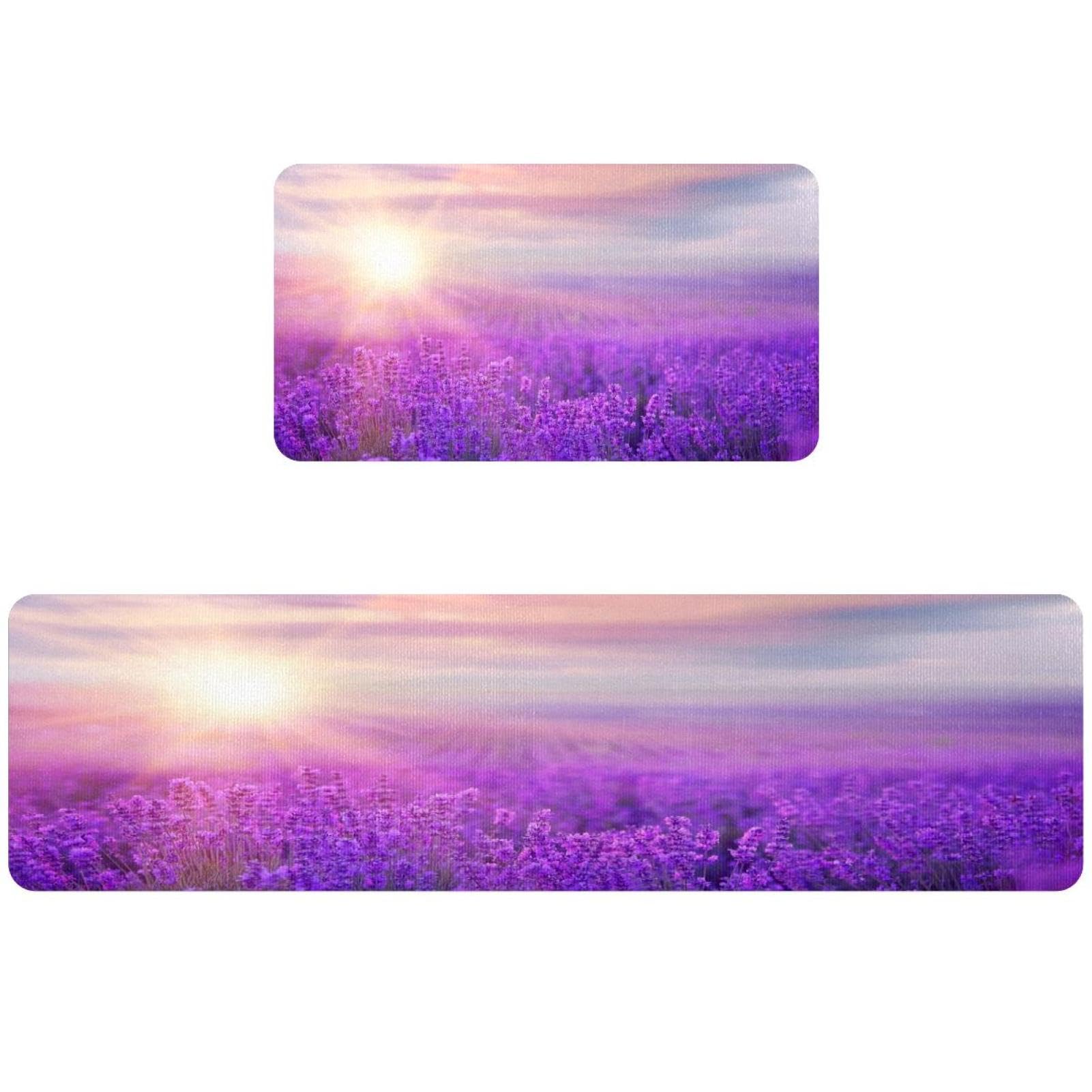 Tapete de cocina de 2 piezas de lavanda violeta alfombra antideslizante para pasillo