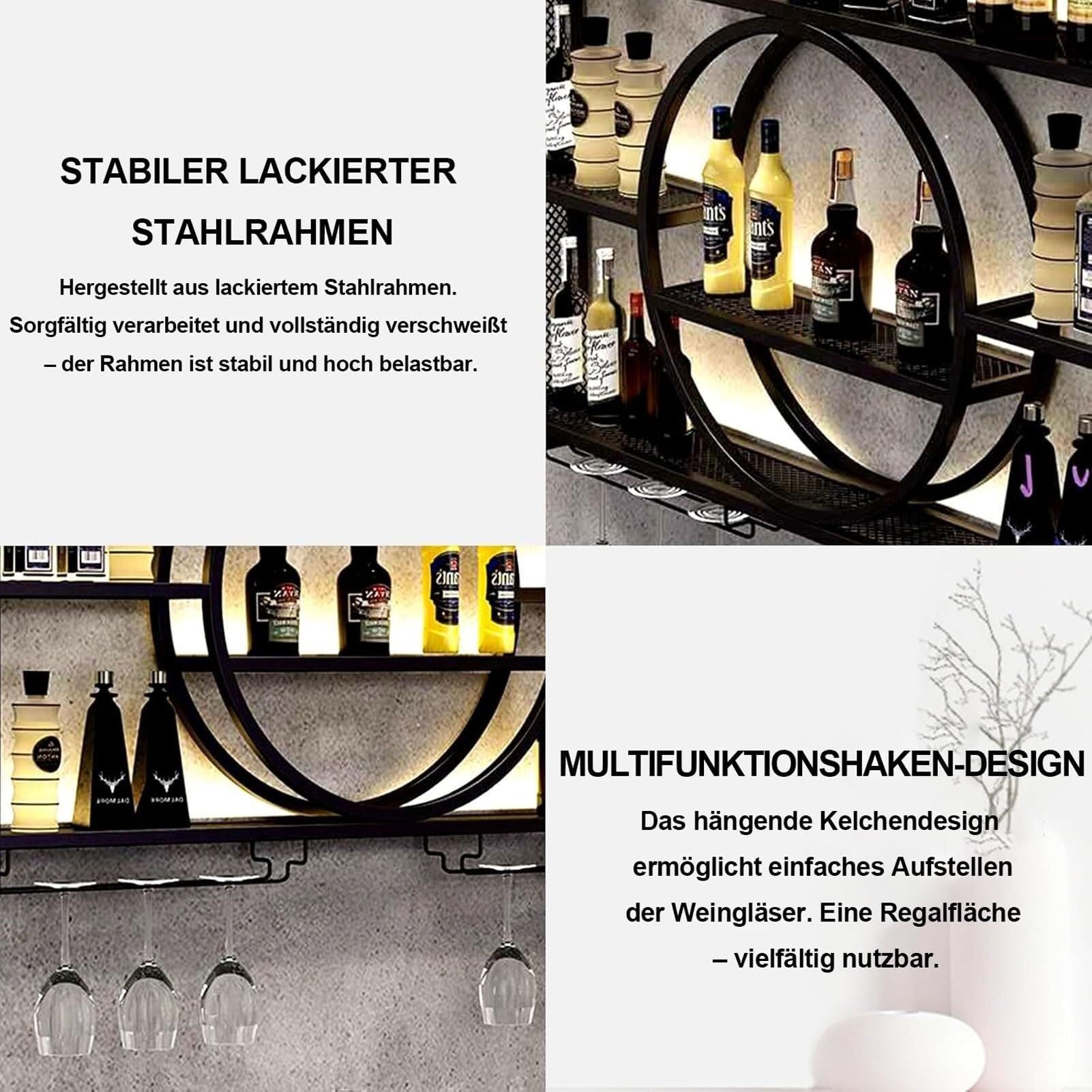 Moderno botellero de metal con luz LED para vino Slish y portavasos para casa, bar, cocina y catering, color negro, 1 m (negro/blanco, 1 m)