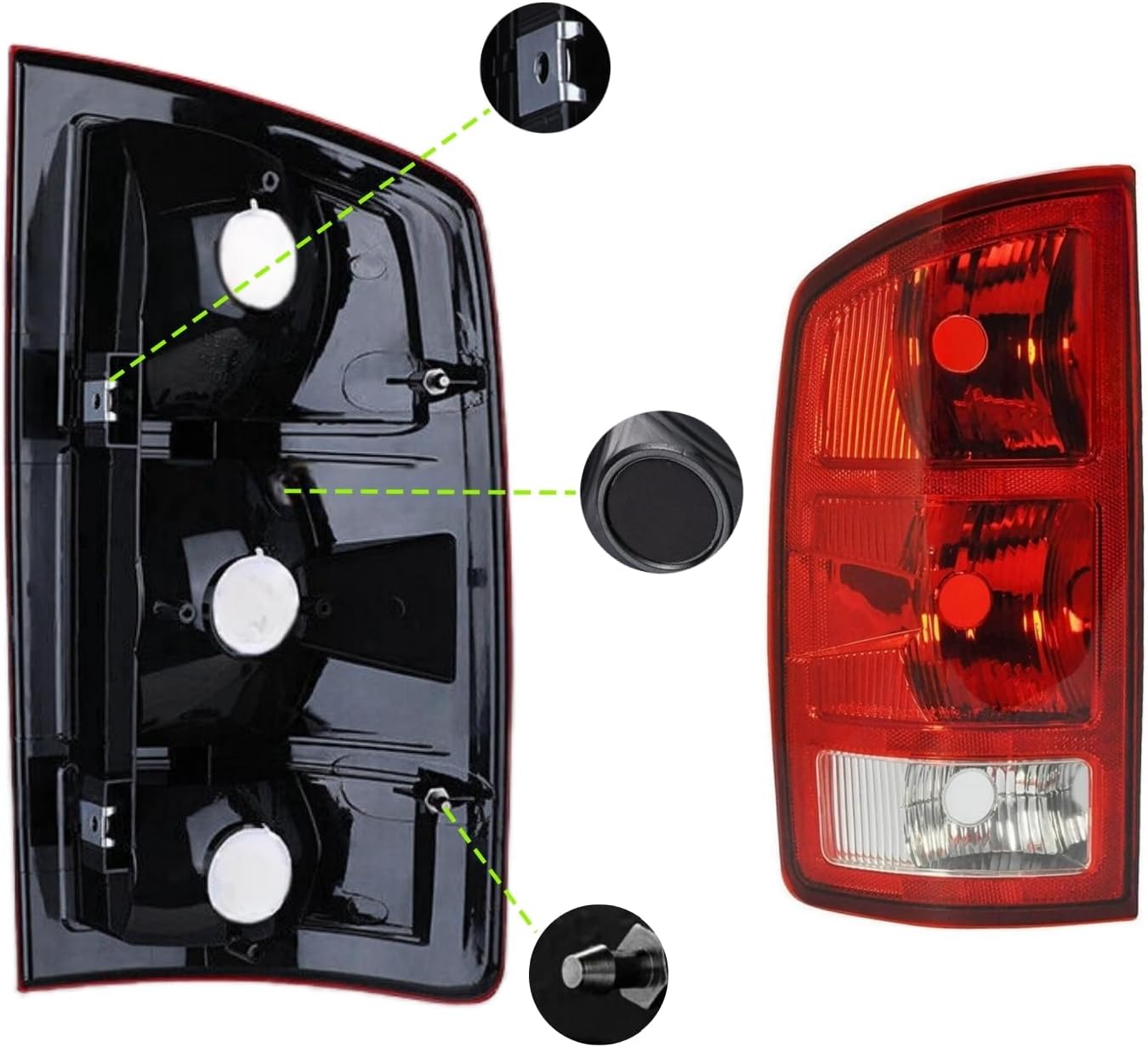 Driver-Side Tail Light Compatible With 2002 2003 2004 2005 2006 Dodge Ram 1500 Pickup; 2003 2004 2005 2006 Dodge Ram 2500/3500 Pickup Rear Brake Lamp Red Without the Bulbs