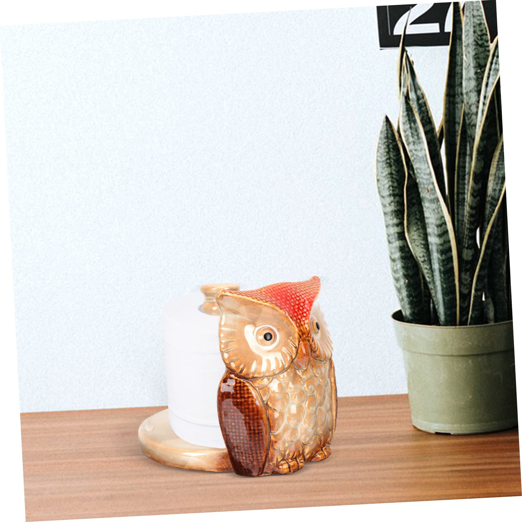 SHINEOFI Portarotolo Di Carta in Ceramica Organizer Per Carta Da Scrivania Velina Design a Forma Di Civetta Robusto e Durevole