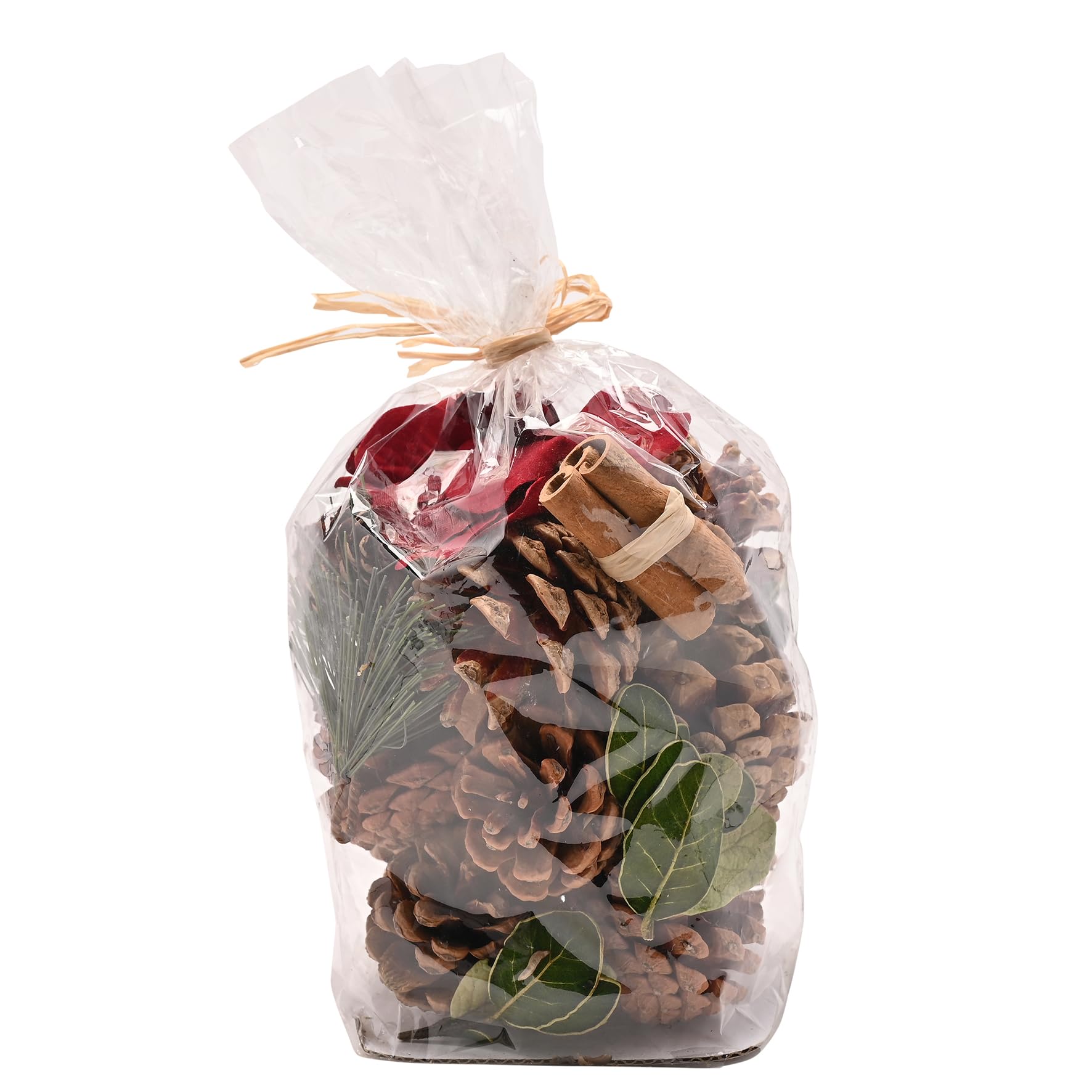 Widdop Cinnamon Foliage Bag – Natural Pinecone Christmas Decoration with Festive Greenery & Red Accents – Rustic Scented Display for Seasonal Home Décor