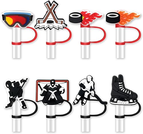 Miniatura 1 de 8 fundas de paja de hockey para tapa de vaso, cubierta de paja de silicona, fundas de punta de popote de 0.394 in para accesorios (hockey)