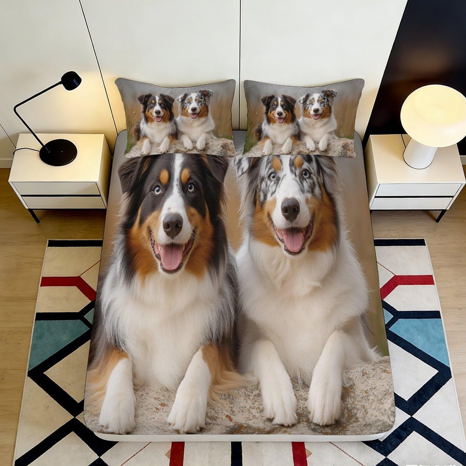 3D Printed Sheepdog Pattern Fitted Sheet Microfiber Deep Pocket Non-Slip Sheepdog Mattress Fitted Cover Bedroom Bedding 140x200x25cm