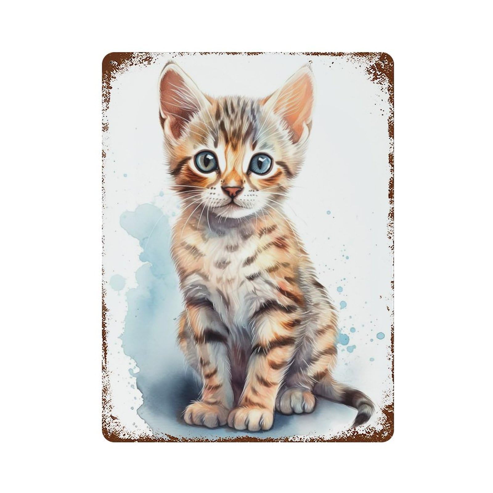 Garage Style Watercolor Bengal Cat Art Distressed Metal Wall Sign 15.7"x11.8", Farmhouse Wall Decor for Bar And Workshop