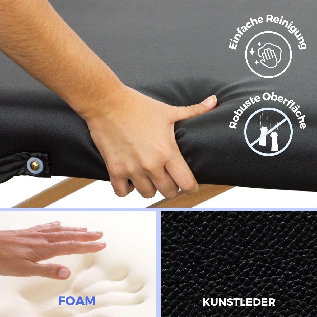 Mobiclinic®, Massageliege, Klappbar, CM-01 Basic, 180x60 cm, Holz und Kunstleder, 2 Teile, Europäische Marke, Mobile, Höhenverstellbar, Verschlusssystem, Trägt 150 kg, Farbe Creme