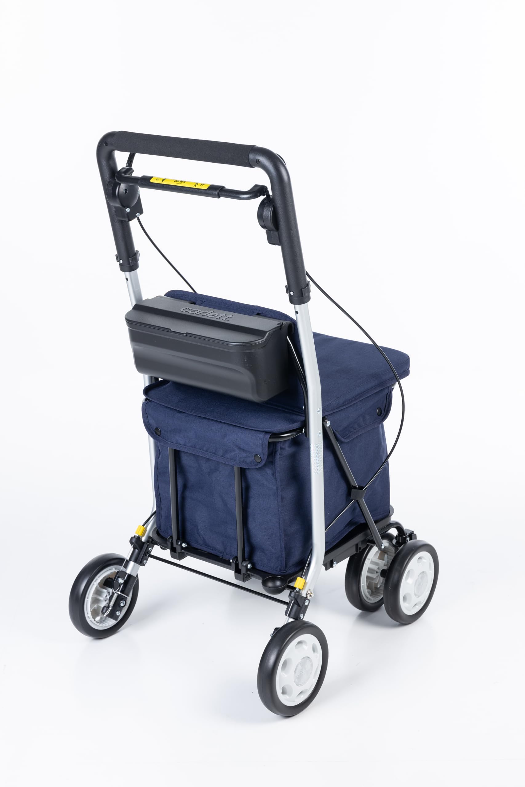 Carlett Déambulateur et Chariot avec Siège Intégré, Produit Médical Homologué UE, Poignée Réglable, Double Frein et Roues Réglables 3 Positions, Léger et Compact, Comfort Move, Bleue