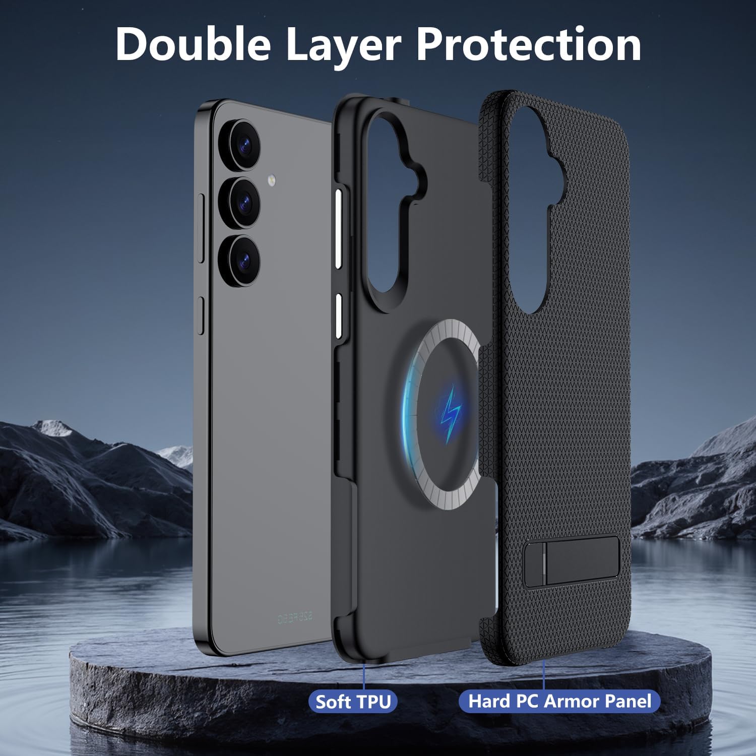 for Samsung Galaxy S25 FE Magnetic Case, [Fit for Magsafe] Military Grade Dual-Layer Shockproof Protective with Non Slip Textured Back, Phone Case with Kickstand for S25 FE (Black)