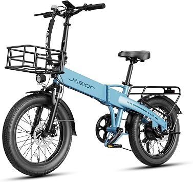 Jasion EB6 Foldable Electric Bike for Adults, 1000W Peak Motor 23 MPH E Bike, 20" Fat Tire Electric Bicycle with Built-in 48V Battery, Up to 45 Miles Range, Aluminum Frame EBS EBike for Commuting-UQK
