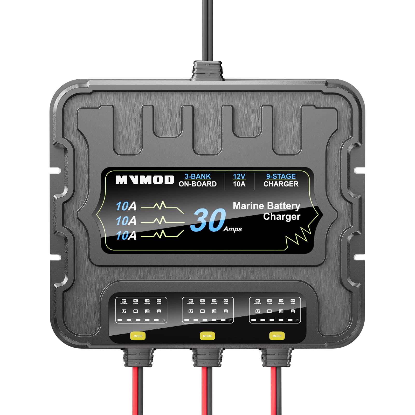 3 Bank Marine Battery Charger, 30A (10A/Bank) 12V Onboard Battery Charger