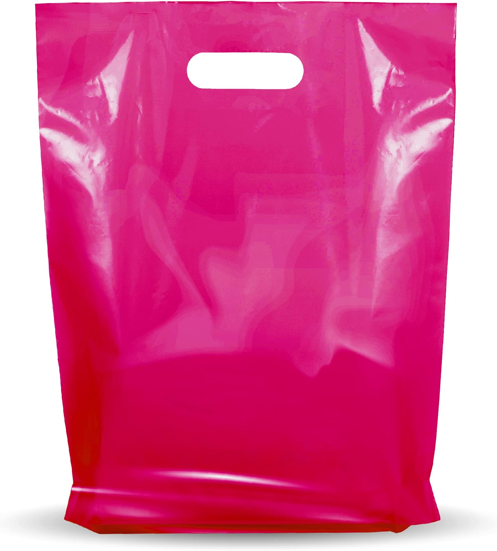 100 Pack 12" x 15" with 1.25 mil Thick Pink Merchandise Plastic Glossy Retail Bags - Die Cut Handles - Perfect for Shopping, Party Favors, Birthdays, Parties - Color Pink - 100% Recyclable