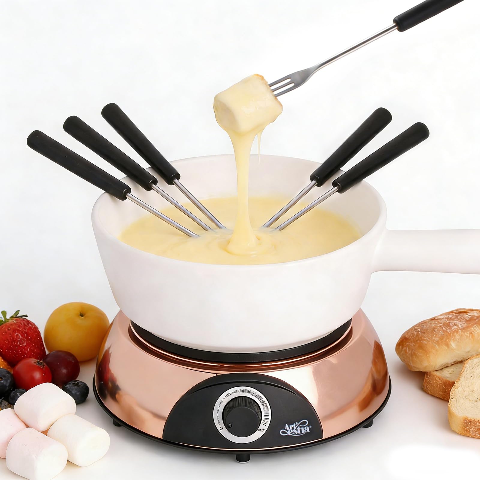 Artestia Electric Dip Warmer & Fondue Pot with Adjustable Temperature – Multi-Purpose Cheese Dip, Queso, Nacho Cheese Sauce, Gravy, Broth Fondue & Hot Fudge Warmer for Parties, White
