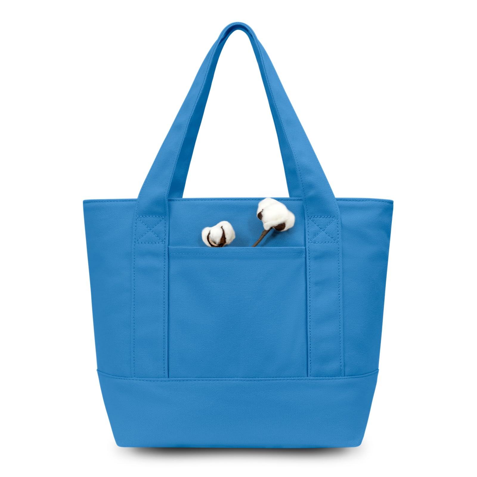 TOPDesign 1-Pack Small Canvas Tote Bag with an External Pocket, Reusable Bag, Top Zipper Closure, Daily Essentials (Ocean Blue)