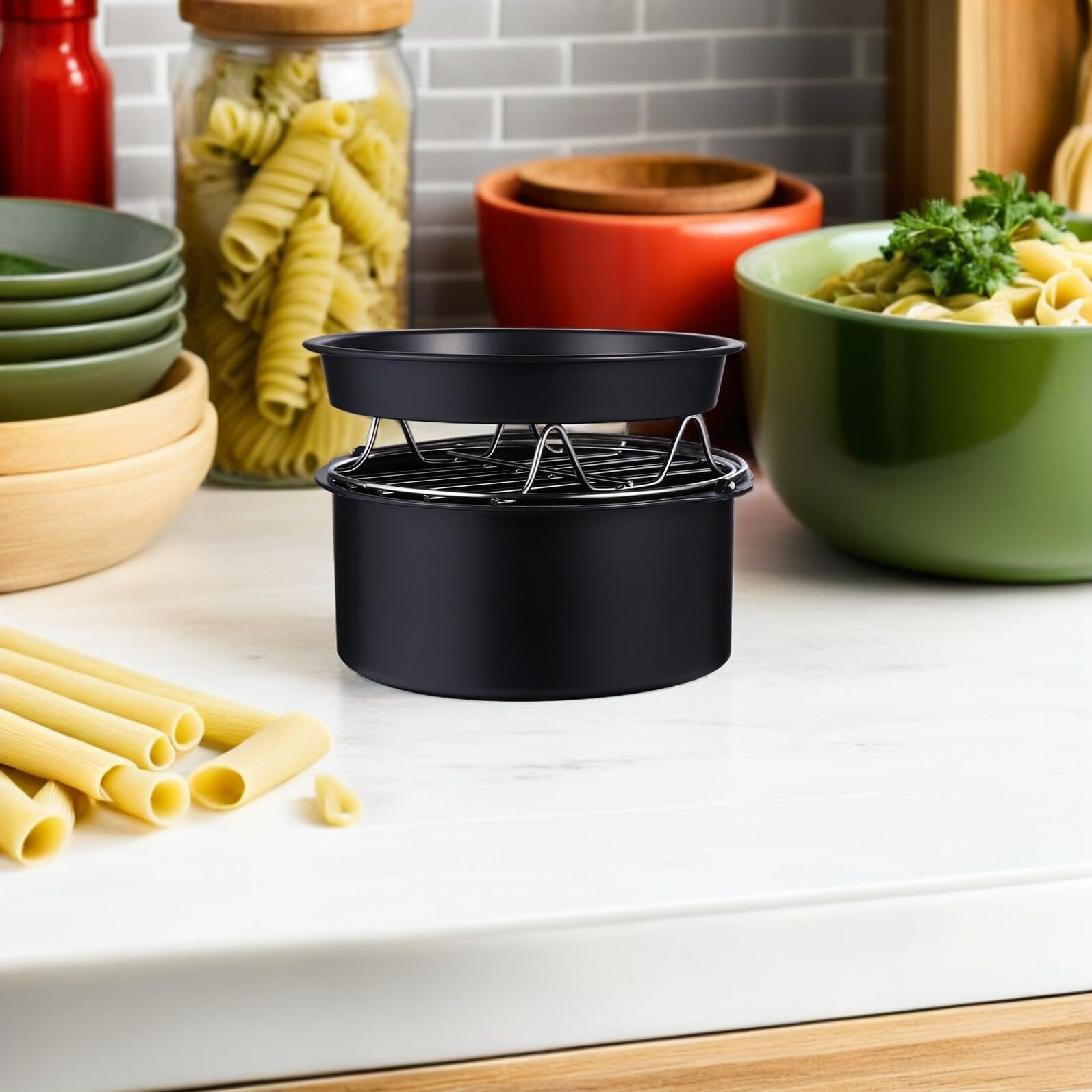 Toyvian Zubehör für Heißluftfritteusen Set mit Pizzablech und Kuchenform aus Inklusive Antihaftbeschichtung und Dampfeinsatz für Backen und Kochen
