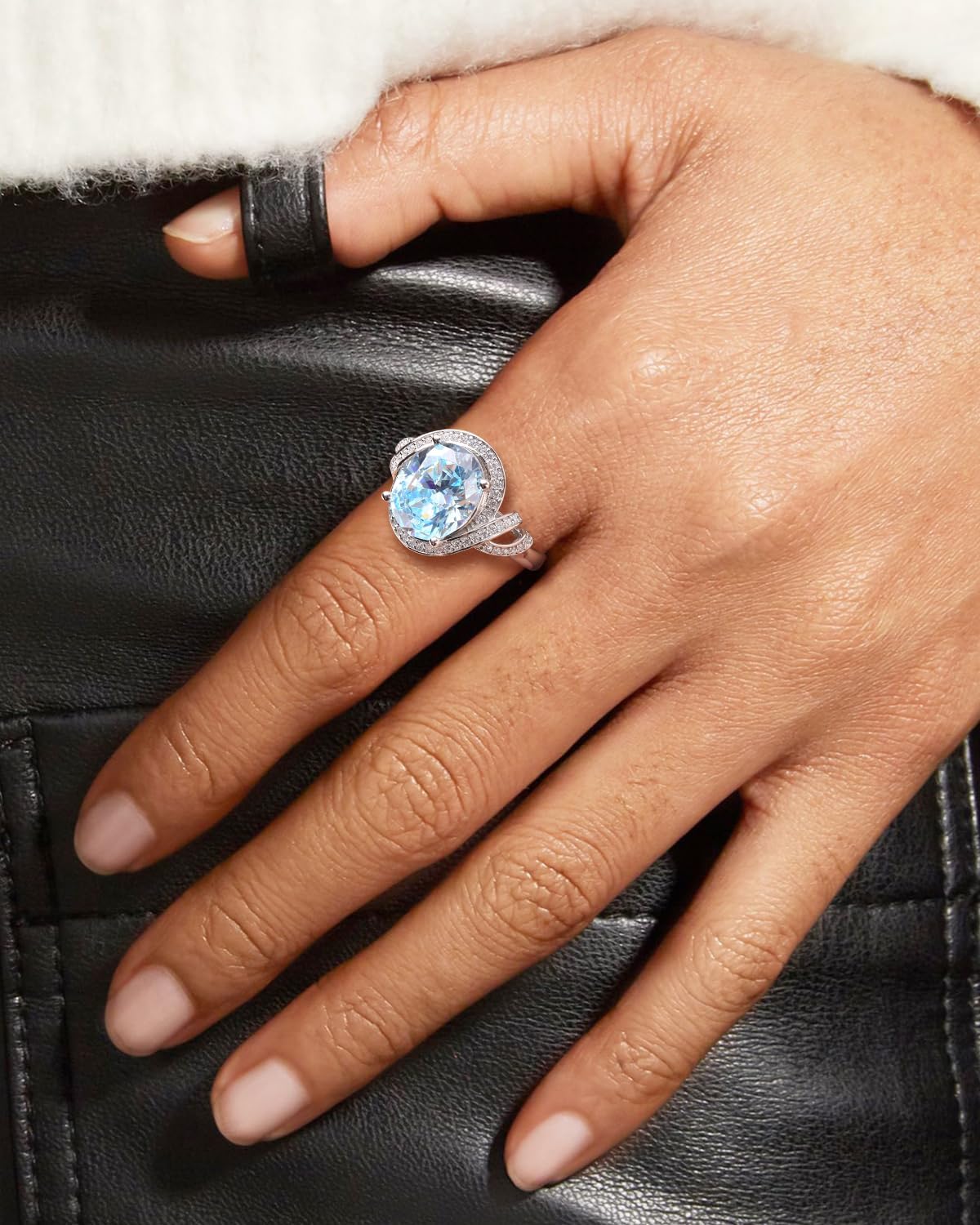 DAYBYDAY Big Sapphire/Emerald/Ruby/Aquamarine/Amethyst/Peridot Ring, 925 Sterling Silver Oval Cut Gemstone Engagement Rings for Women, 4-8 Carat Large Statement Cocktail Ring - Image 4