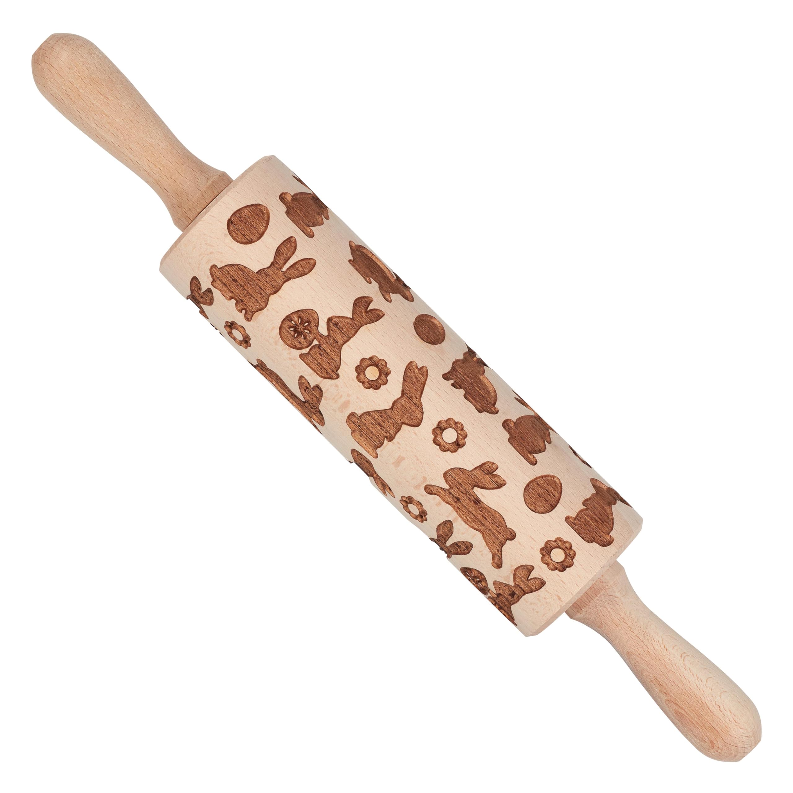Tala Easter Patterned Wooden Revolving Rolling Pin, FSC Beechwood with Embossed Spring Style Patterns, Natrual - Image 4