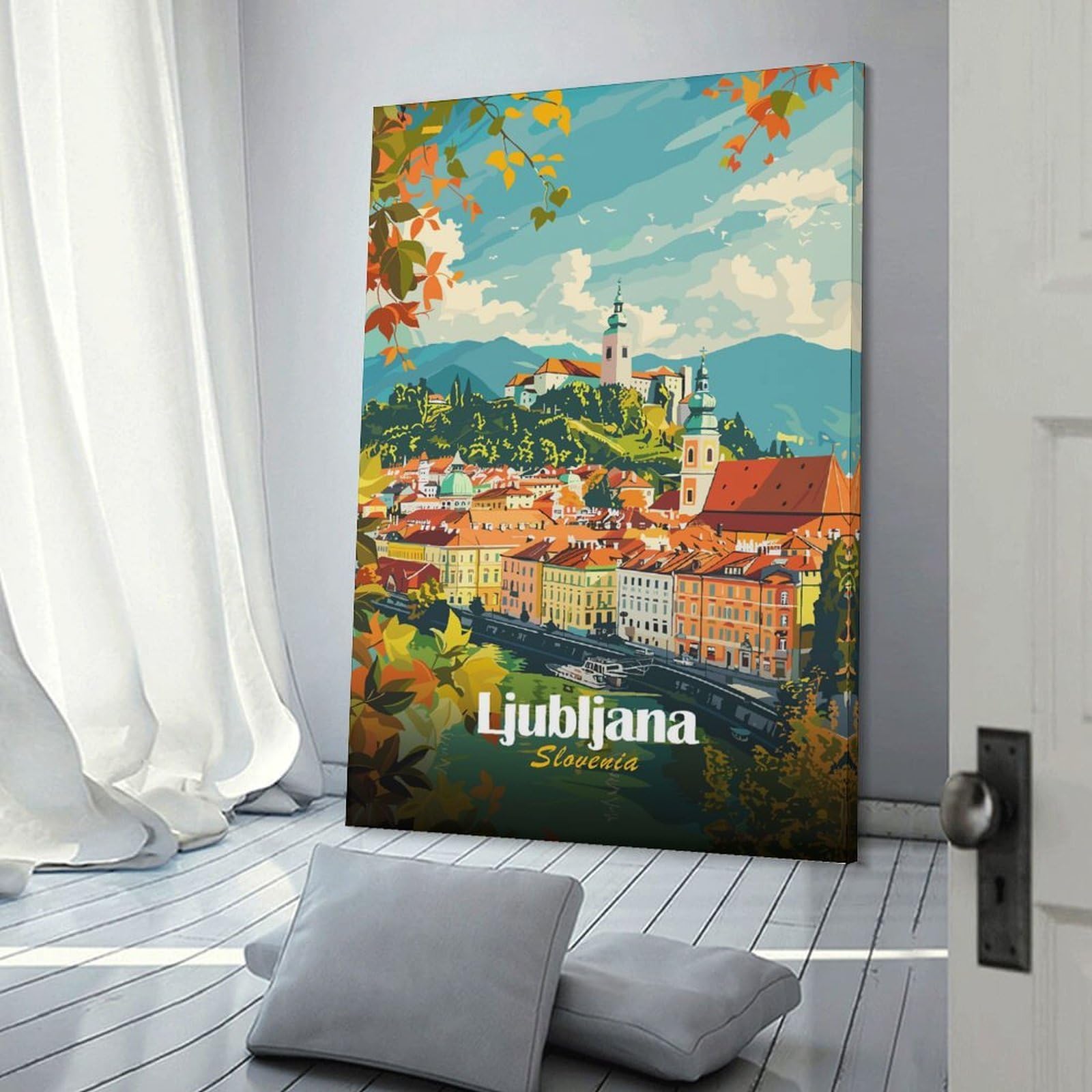 Junmoney Canvas Wall Decor Ljubljana, Slovenia Cityscape, 08x12inch(20x30cm), for Living Room, Bedroom, Office Or Hallway, Stylish Home Artwork for Focal Walls