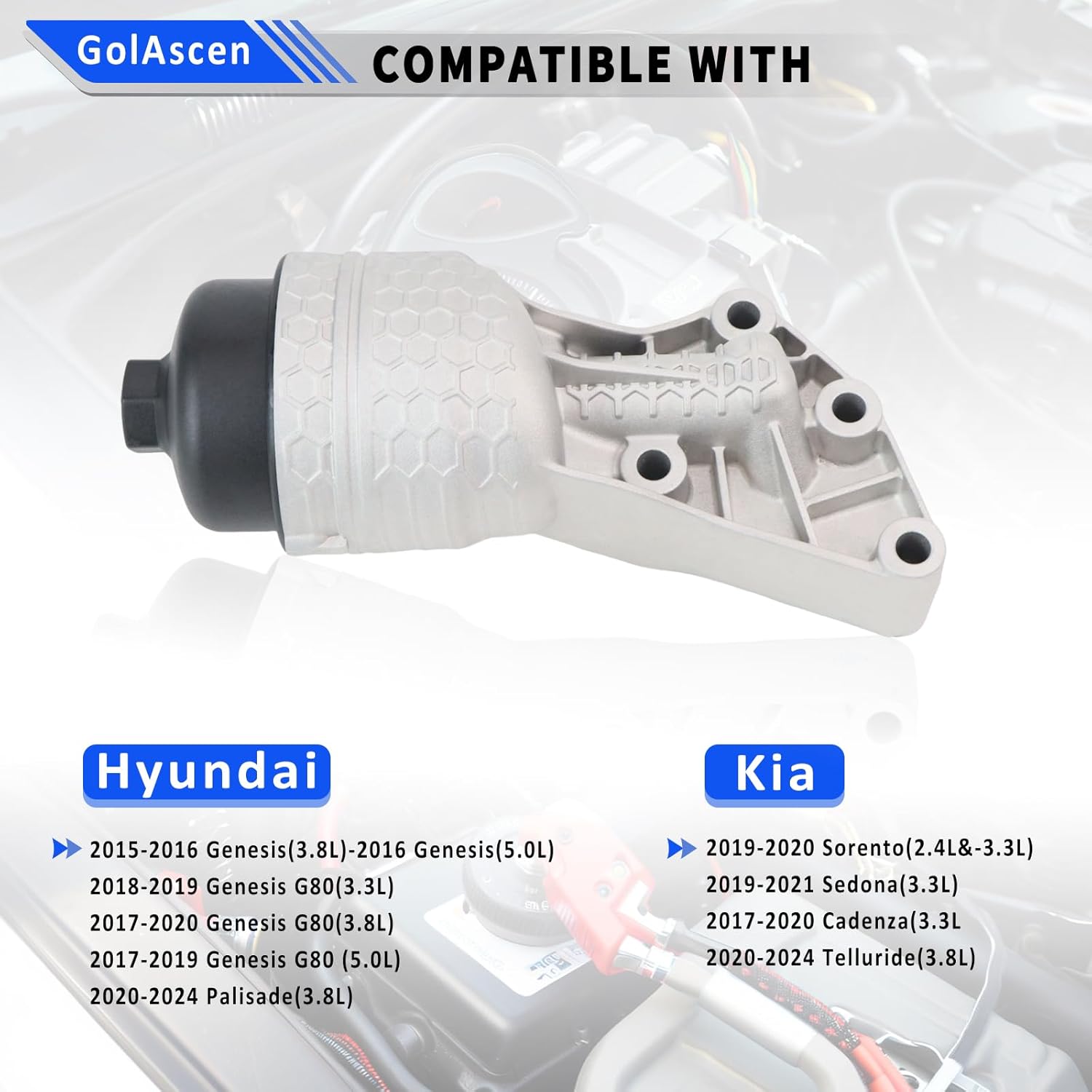 26300-3LAA0 Oil Filter Complete Assembly Compatible with Hyundai Palisade 2020-24, Genesis G80 2017-20, Kia Telluride 2020-24, Kia Sorento Cadenza Sedona 2017-21